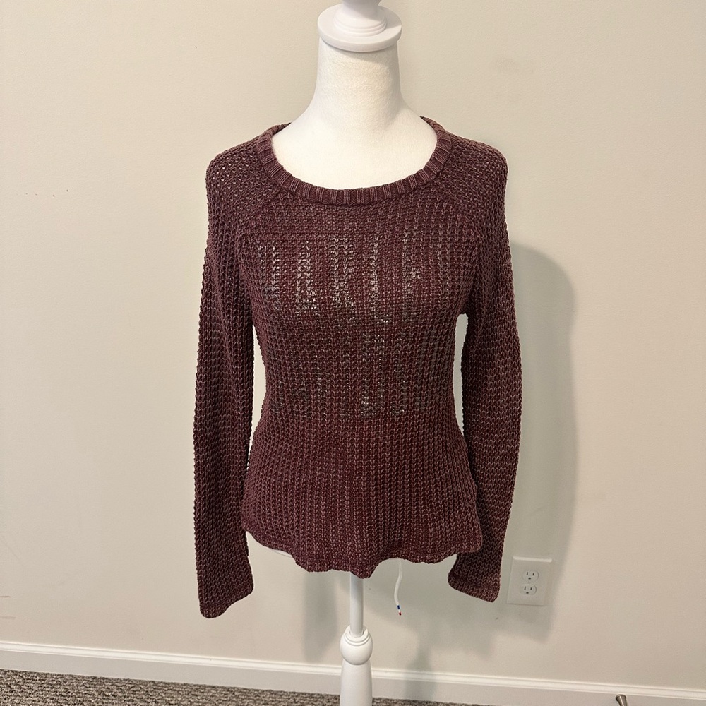Harley Davidson Sweater Maroon Open Knit Pullover Distressed Logo Size Medium
